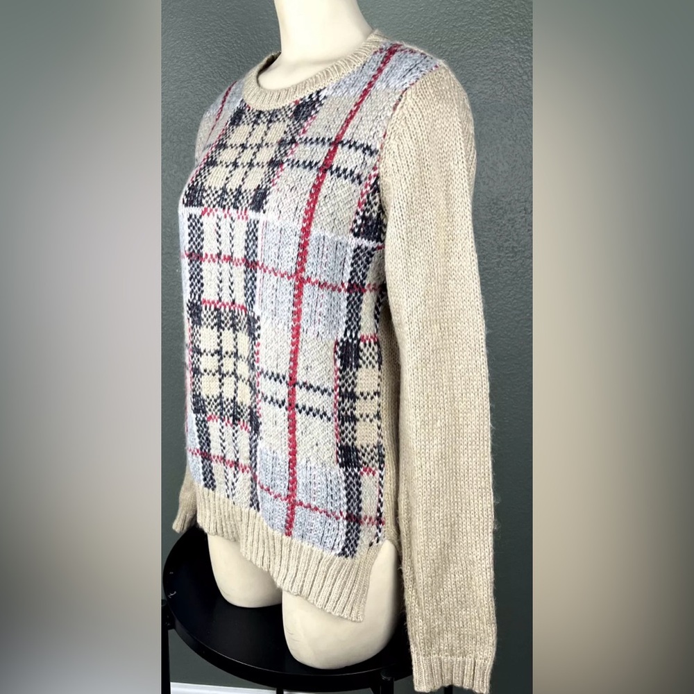 Barbour Knit Sweater Morlich Tan Beige Plaid With Mohair Wool Blend - Picture 2 of 10